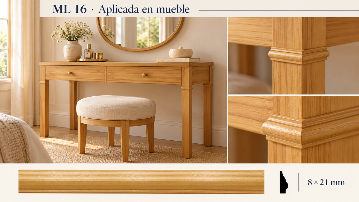 Moldura de madera lisa para mueble ML-16 – Kit de 4 Piezas TIPO MEDIO COLLARIN