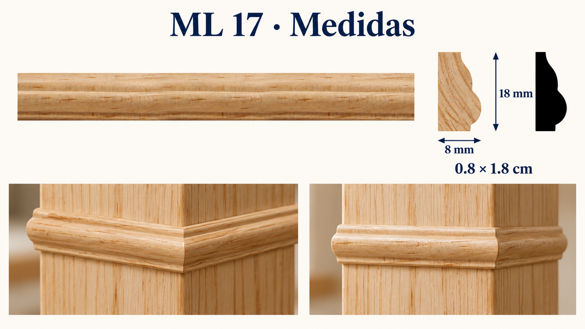 Moldura de madera lisa para mueble ML-17 – Kit de 4 Piezas TIPO MEDIO COLLARIN