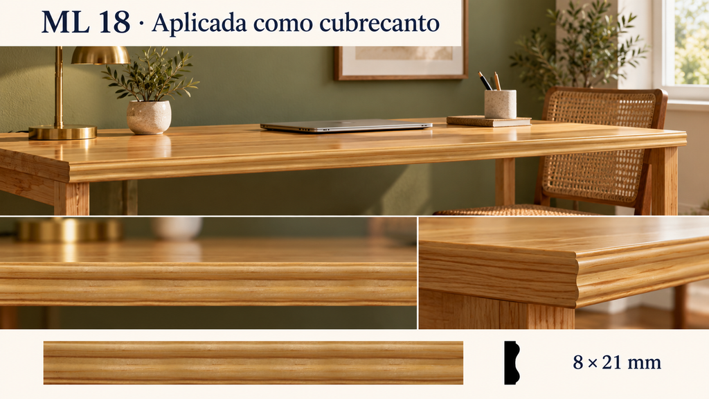 Moldura de madera lisa para mueble ML-18– Kit de 4 Piezas TIPO CUBRE CANTO