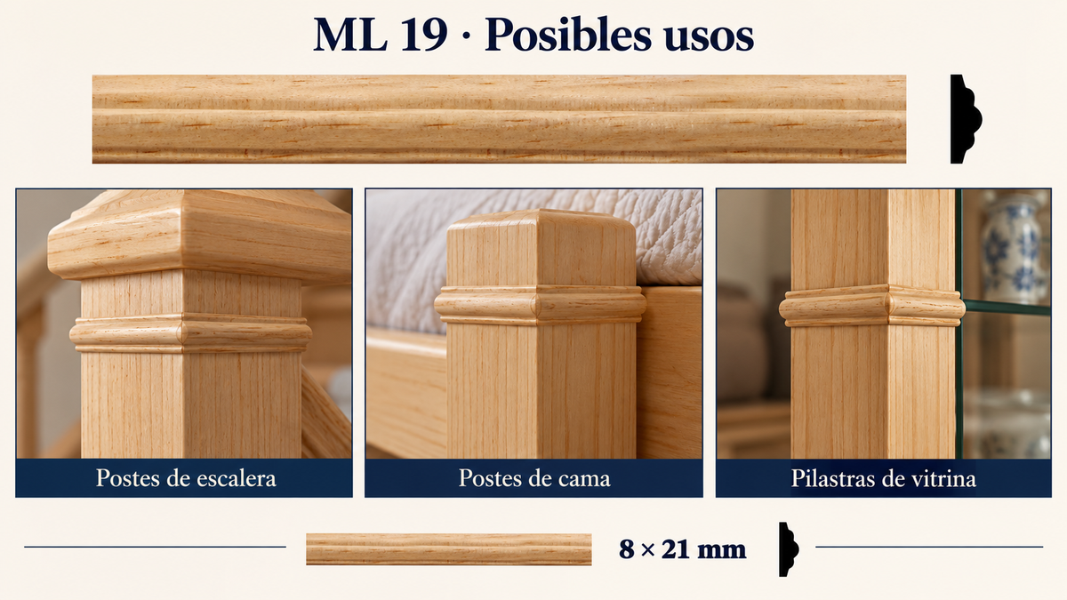 Moldura de madera lisa para mueble ML-19 – Kit de 4 Piezas TIPO COLLARIN