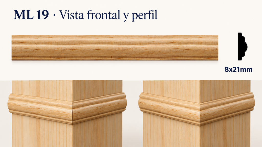 Moldura de madera lisa para mueble ML-19 – Kit de 4 Piezas TIPO COLLARIN