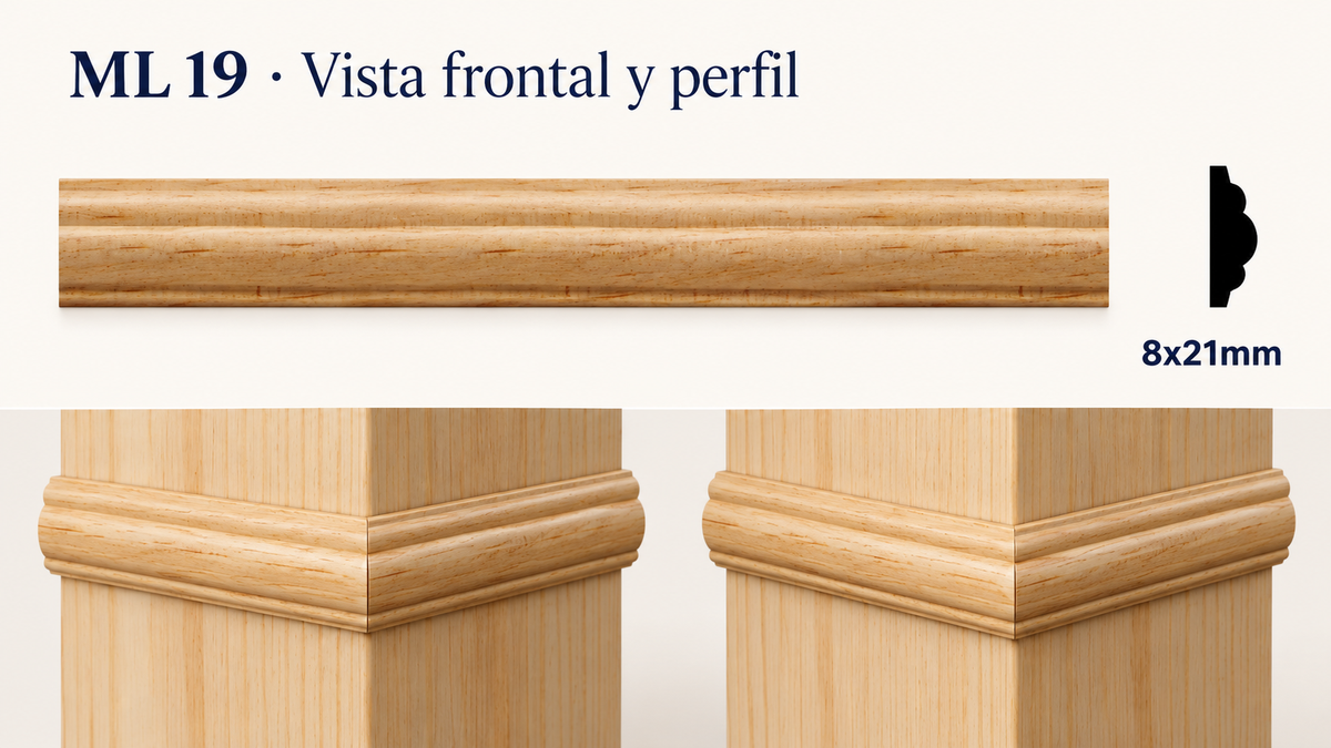 Moldura de madera lisa para mueble ML-19 – Kit de 4 Piezas TIPO COLLARIN