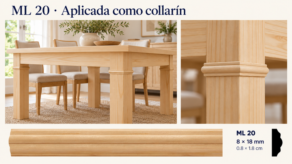 Moldura de madera lisa para mueble ML-20 – Kit de 4 Piezas TIPO COLLARIN