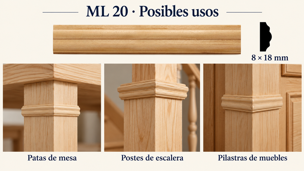 Moldura de madera lisa para mueble ML-20 – Kit de 4 Piezas TIPO COLLARIN