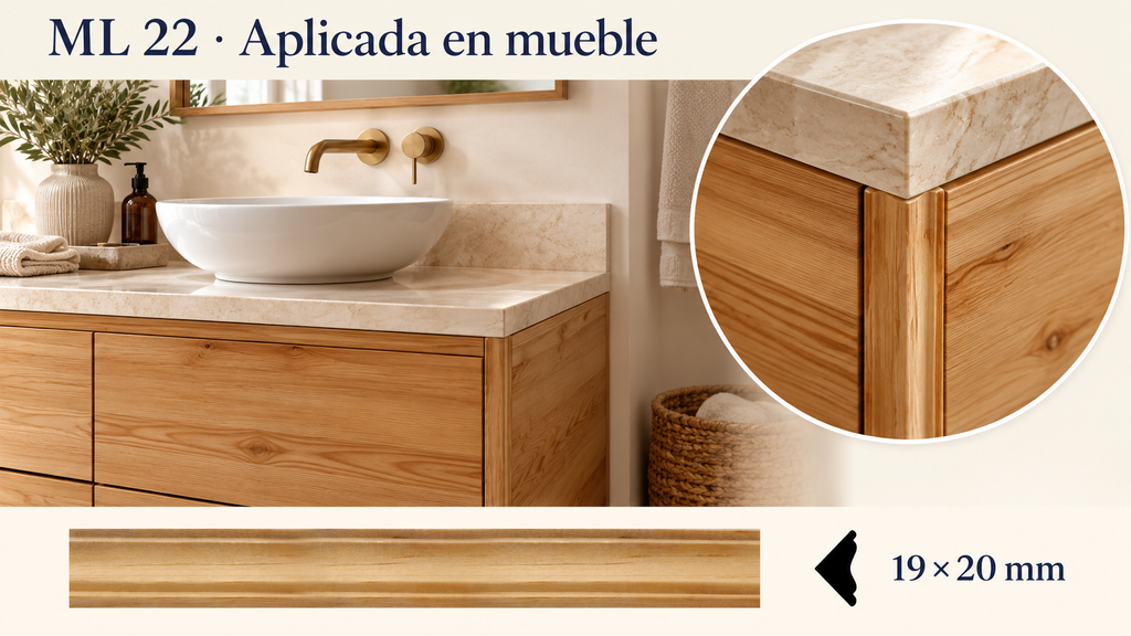 Moldura de madera lisa para mueble ML-22 – Kit de 4 Piezas TIPO ESQUINERA