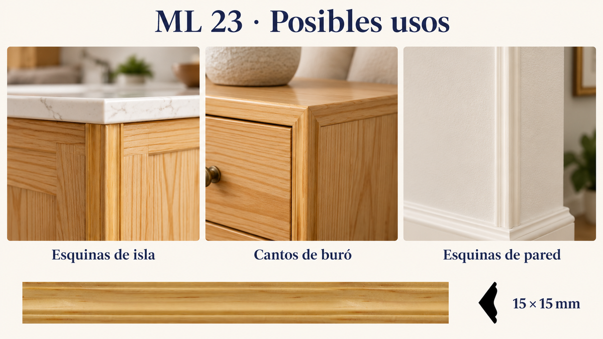 Moldura de madera lisa para mueble ML-23  – Kit de 4 Piezas TIPO ESQUINERA