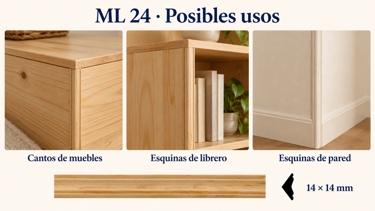 Moldura de madera lisa para mueble ML-24 – Kit de 4 Piezas TIPO ESQUINERA