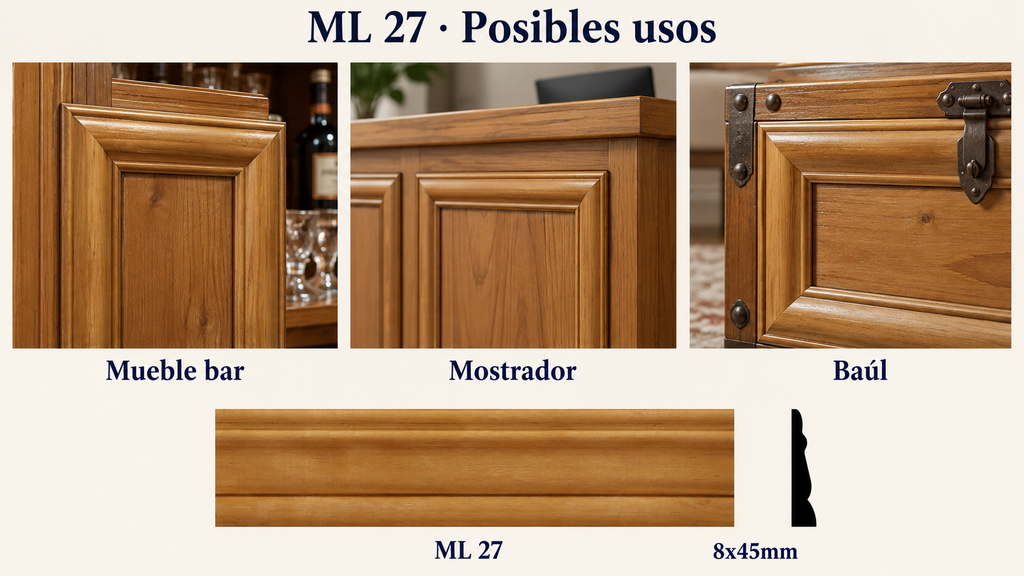 Moldura de madera lisa para mueble ML-27 – Kit de 4 Piezas TIPO CHAMBRANA