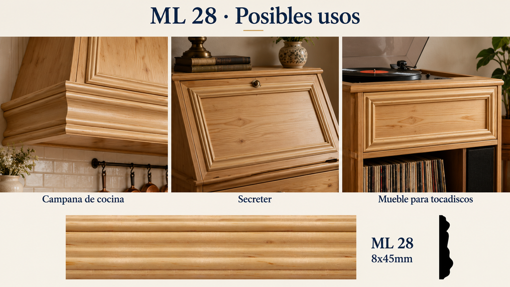 Moldura de madera lisa para mueble ML-28 – Kit de 4 Piezas TIPO CHAMBRANA