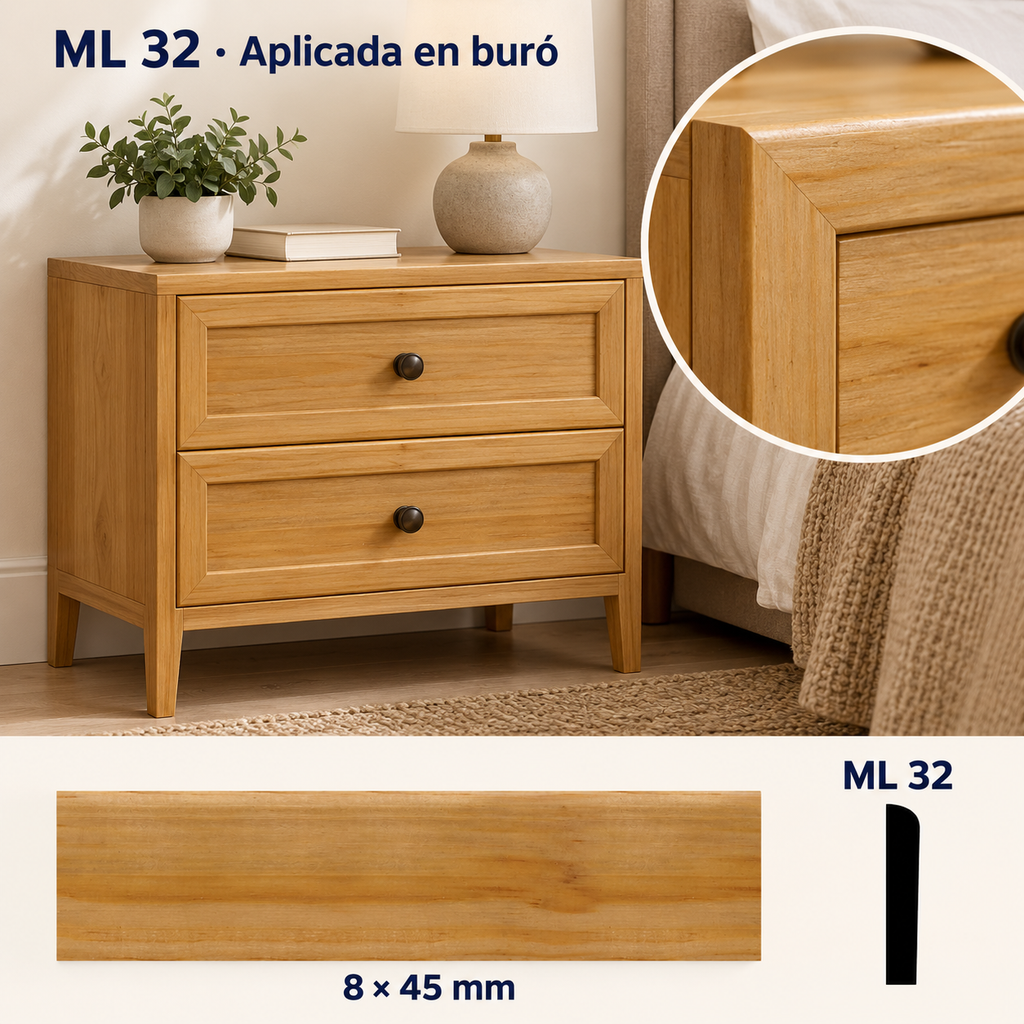 Moldura de madera lisa para mueble ML-32 – Kit de 4 Piezas TIPO CHAMBRANA BOLEADA