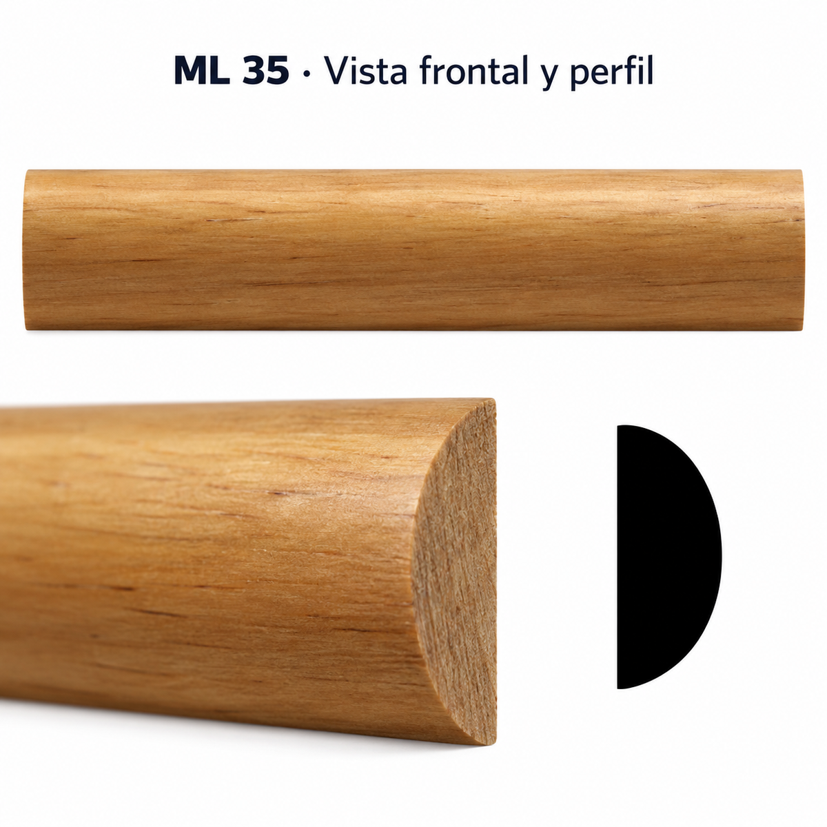 Moldura de madera lisa para mueble ML-35 – Kit de 4 Piezas TIPO MEDIA CAÑA
