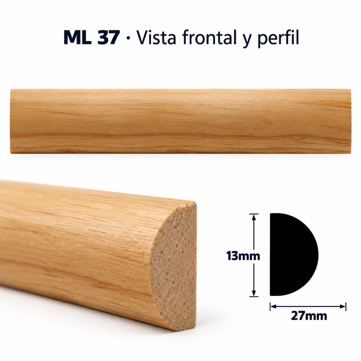 Moldura de madera lisa para mueble ML-37 – Kit de 4 Piezas TIPO MEDIA CAÑA