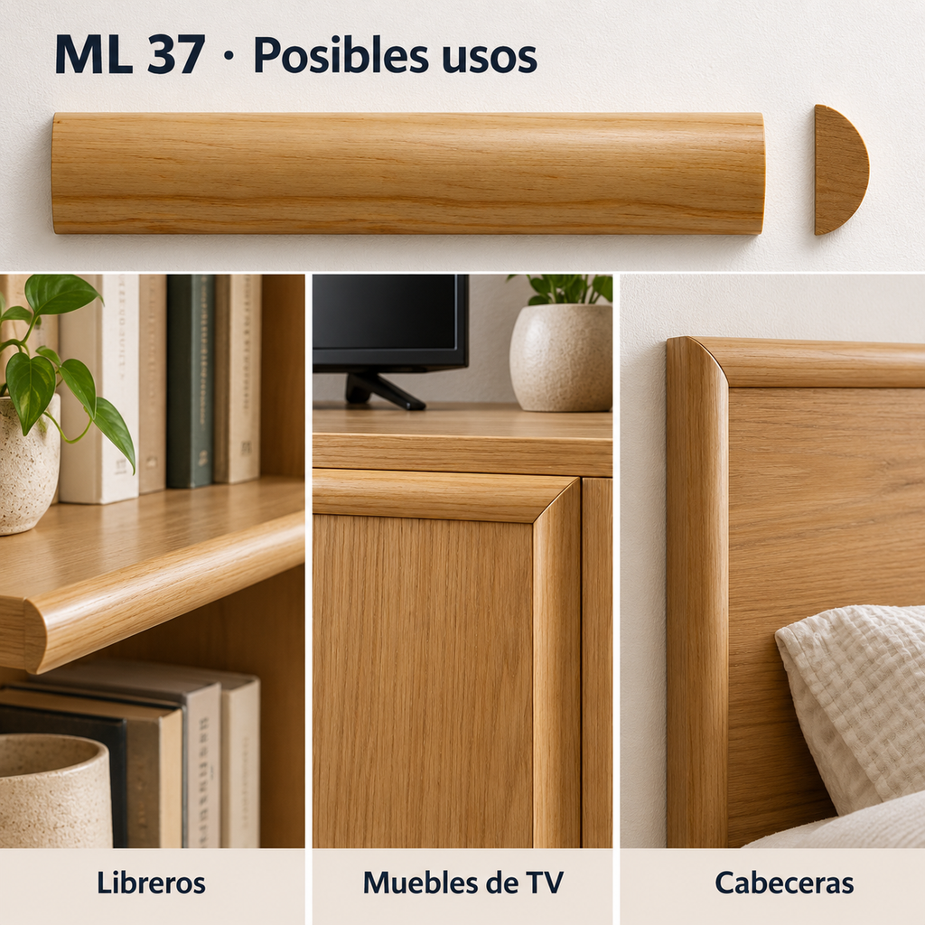 Moldura de madera lisa para mueble ML-37 – Kit de 4 Piezas TIPO MEDIA CAÑA