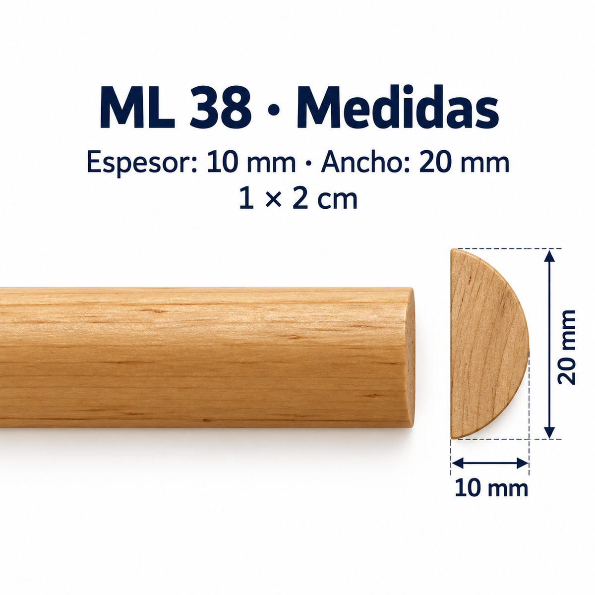 Moldura de madera lisa para mueble ML-38 – Kit de 4 Piezas TIPO MEDIA CAÑA