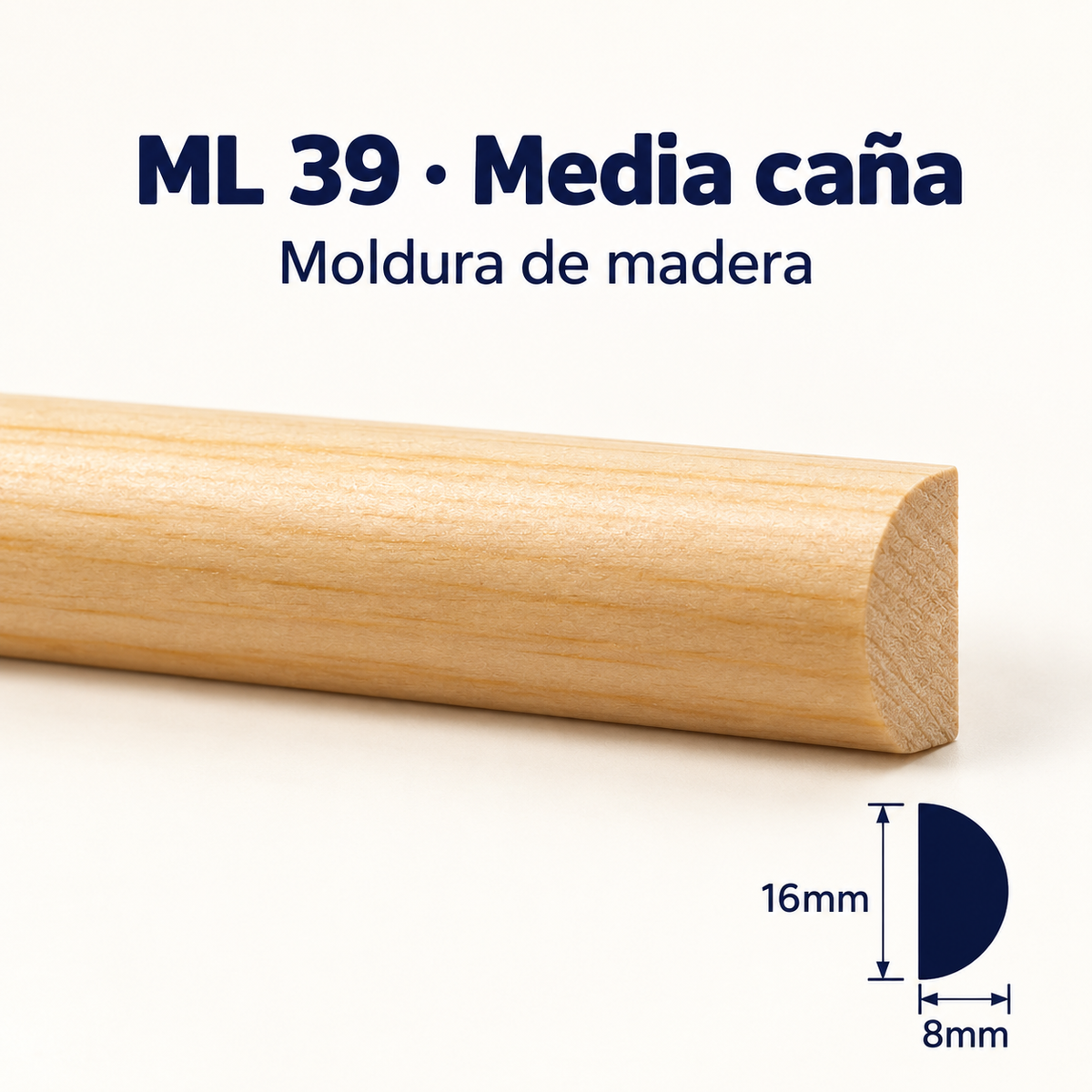 Moldura de madera lisa para mueble ML-39 – Kit de 4 Piezas TIPO MEDIA CAÑA