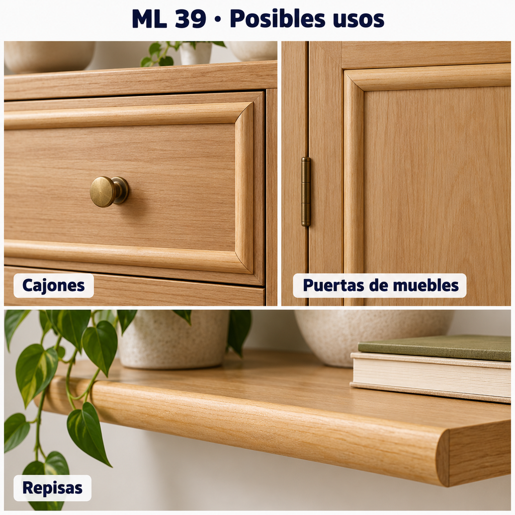 Moldura de madera lisa para mueble ML-39 – Kit de 4 Piezas TIPO MEDIA CAÑA