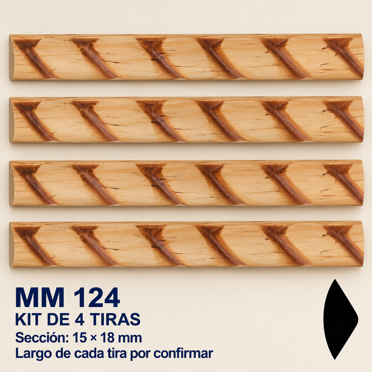 Moldura de madera grabada para mueble MM-124 – Kit de 4 piezas