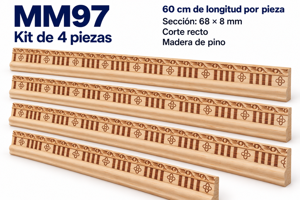 Moldura de madera grabada para mueble MM-97 – Kit de 4 piezas