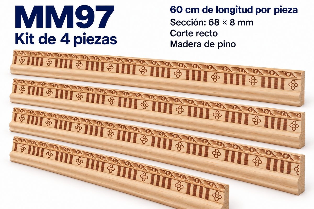 Moldura de madera grabada para mueble MM-97 – Kit de 4 piezas