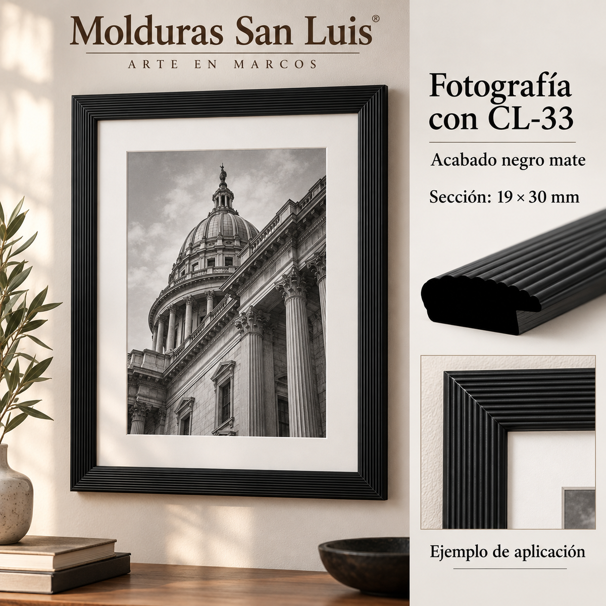 Moldura de madera lisa para marco CL33 – Kit de 4 piezas
