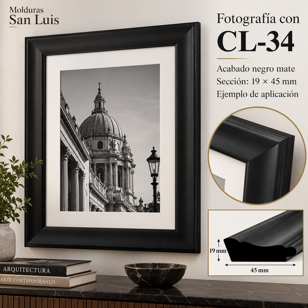 Moldura de madera lisa para marco CL34 – Kit de 4 piezas