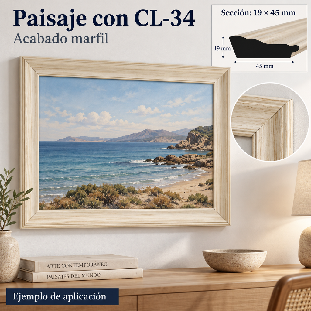 Moldura de madera lisa para marco CL34 – Kit de 4 piezas