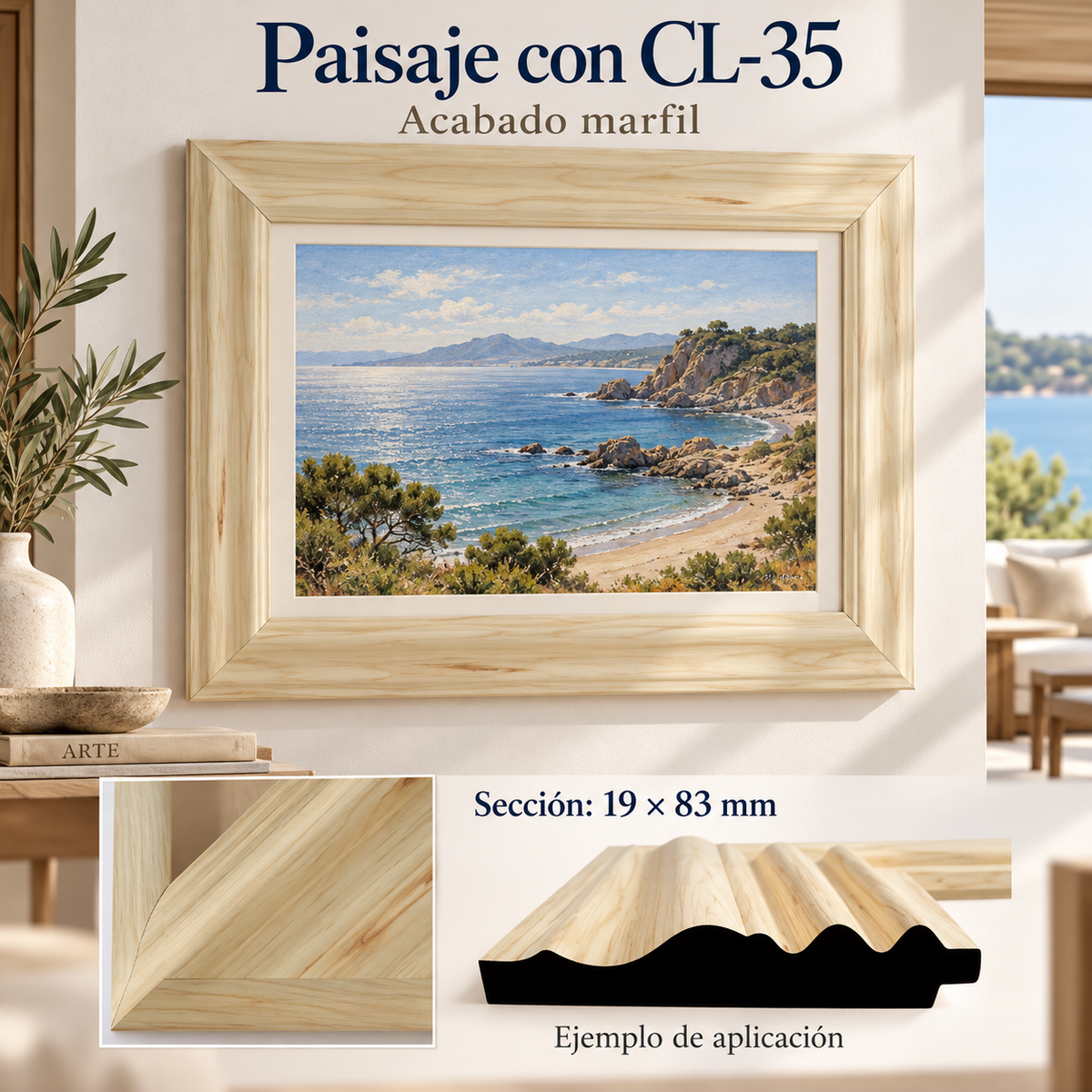Moldura de madera lisa para marco CL35 – Kit de 4 piezas
