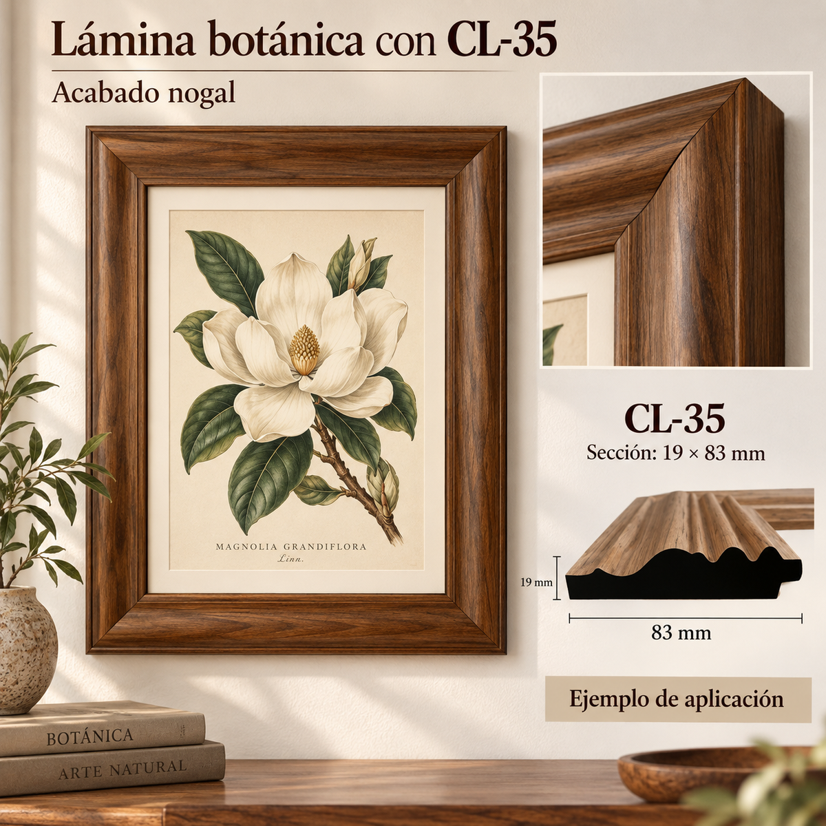 Moldura de madera lisa para marco CL35 – Kit de 4 piezas