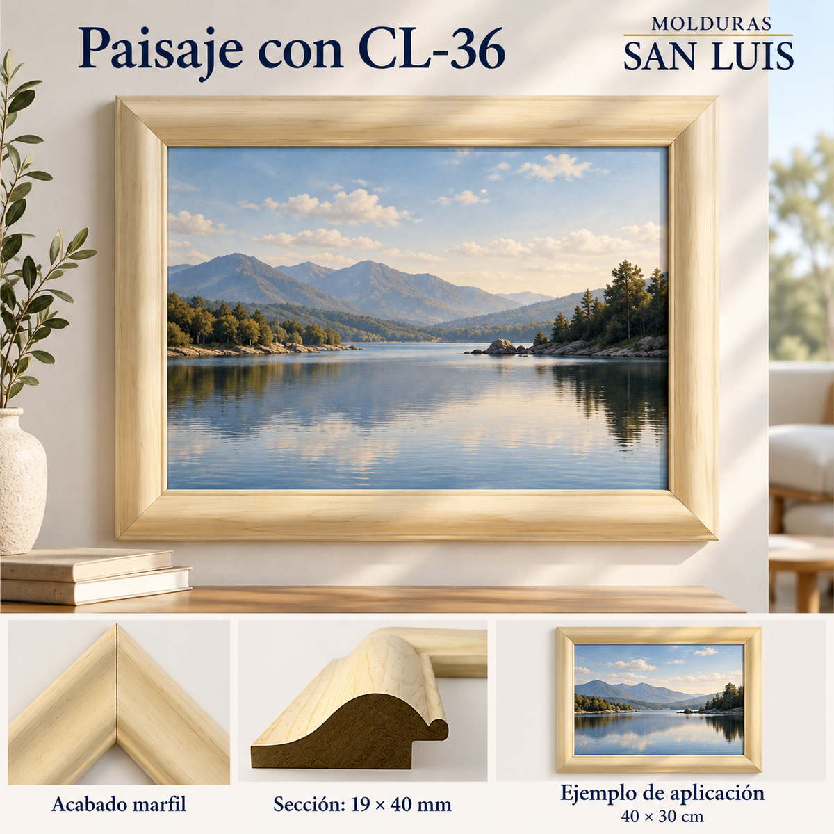 Moldura de madera lisa para marco CL36 – Kit de 4 piezas