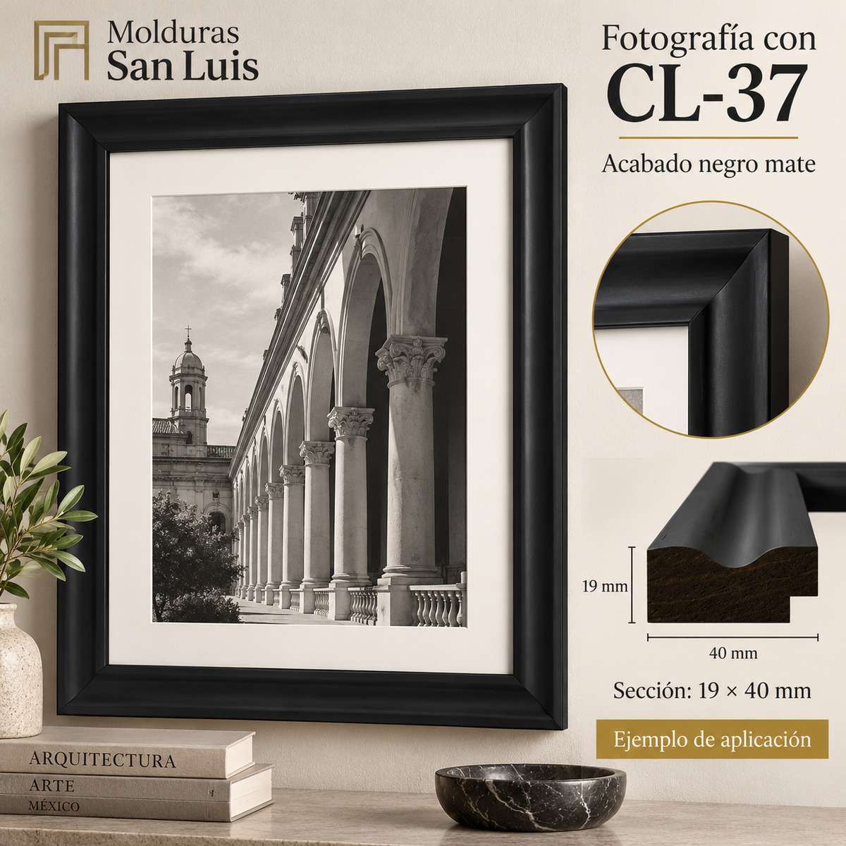 Moldura de madera lisa para marco CL37 – Kit de 4 piezas
