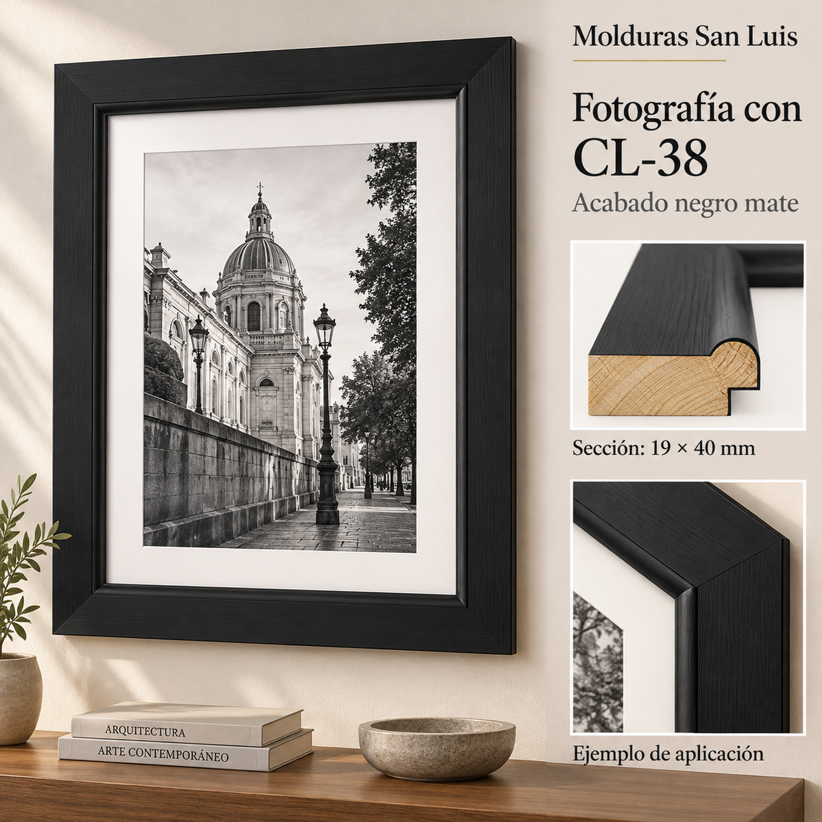 Moldura de madera lisa para marco CL38 – Kit de 4 piezas