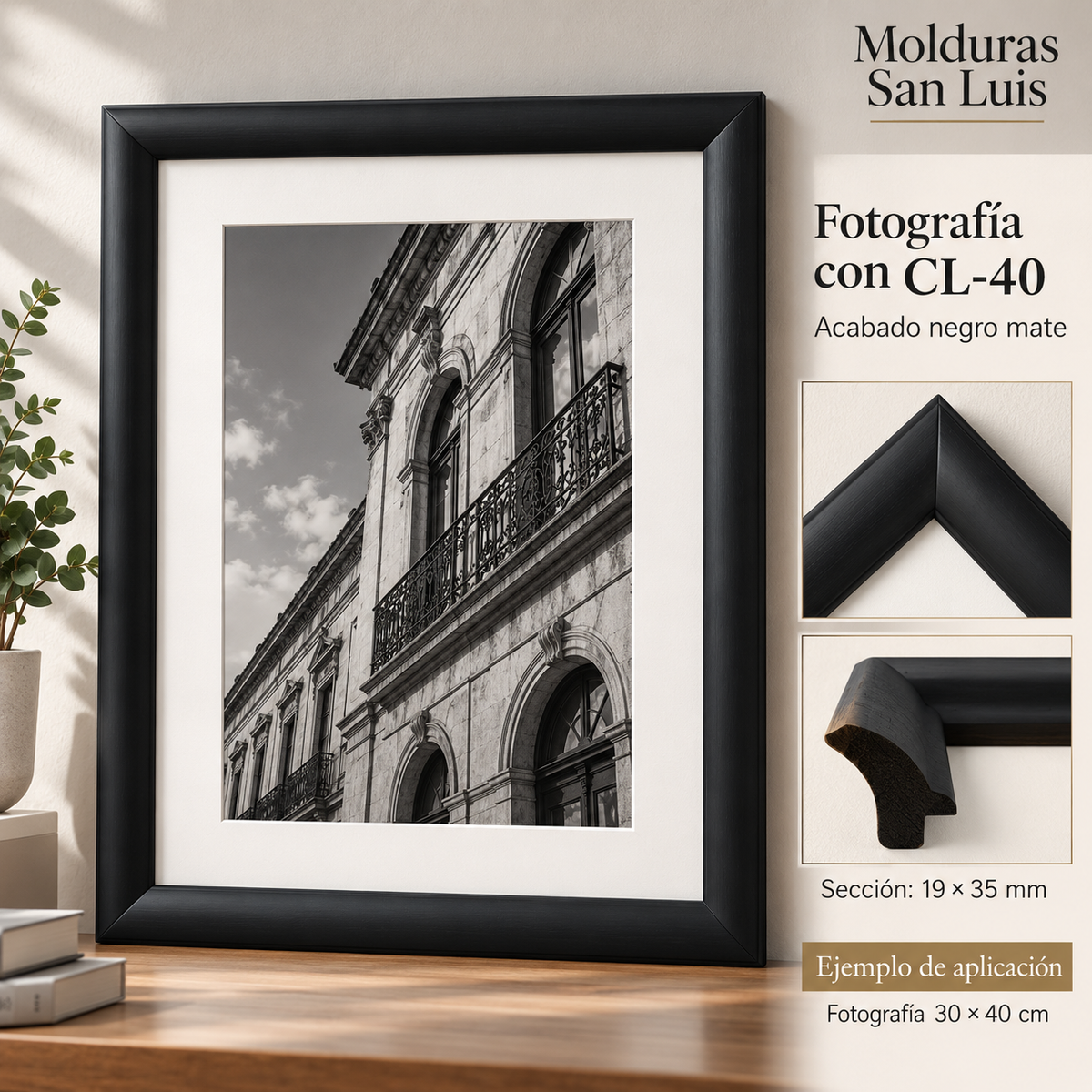 Moldura de madera lisa para marco CL40 – Kit de 4 piezas