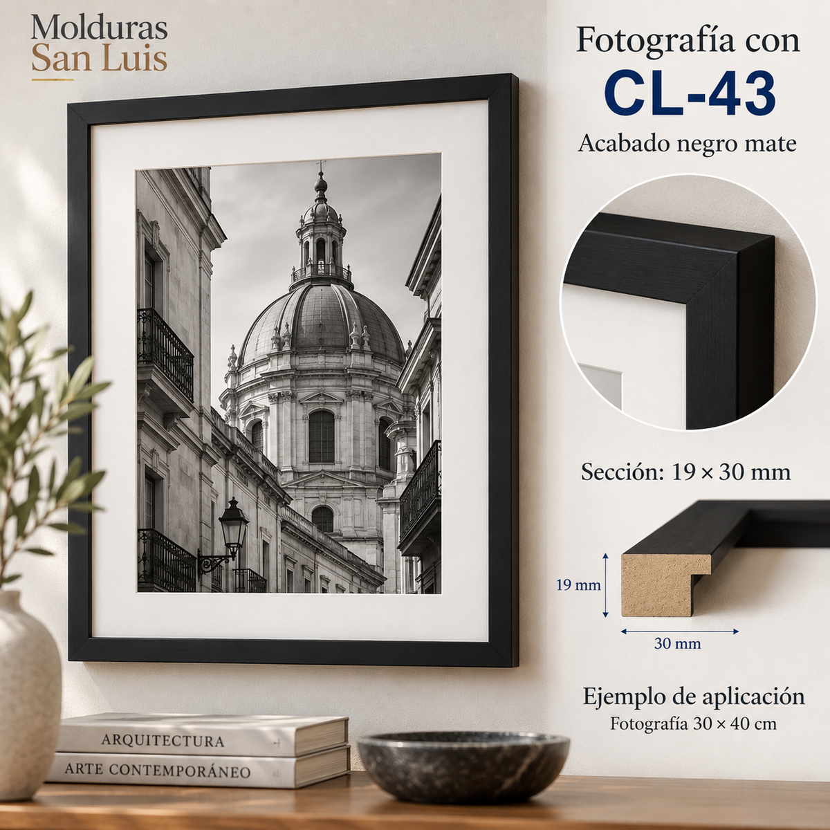 Moldura de madera lisa para marco CL43 – Kit de 4 piezas