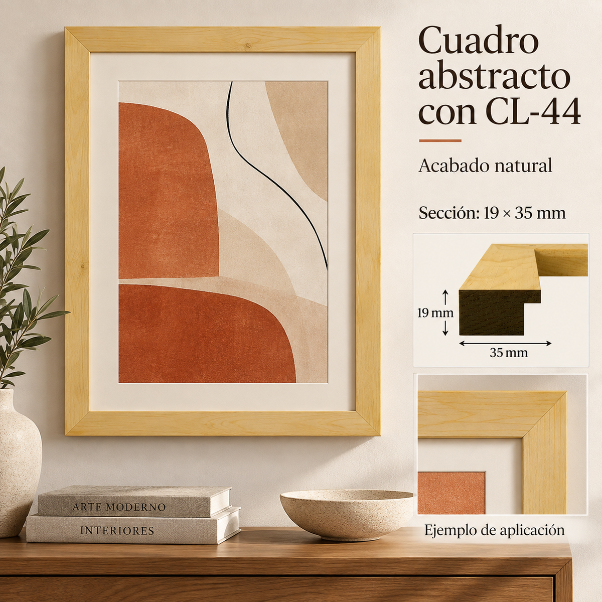 Moldura de madera lisa para marco CL44 – Kit de 4 piezas