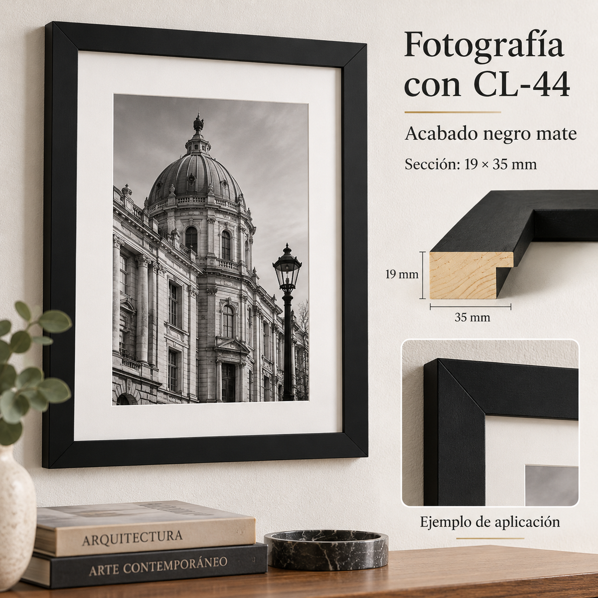 Moldura de madera lisa para marco CL44 – Kit de 4 piezas