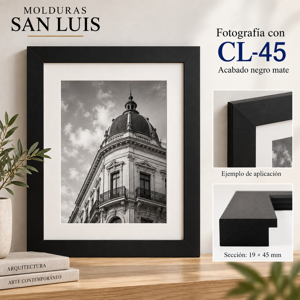 Moldura de madera lisa para marco CL45 – Kit de 4 piezas