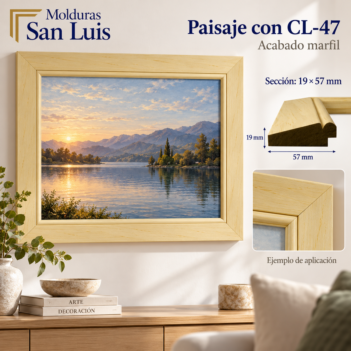Moldura de madera lisa para marco CL47 – Kit de 4 piezas