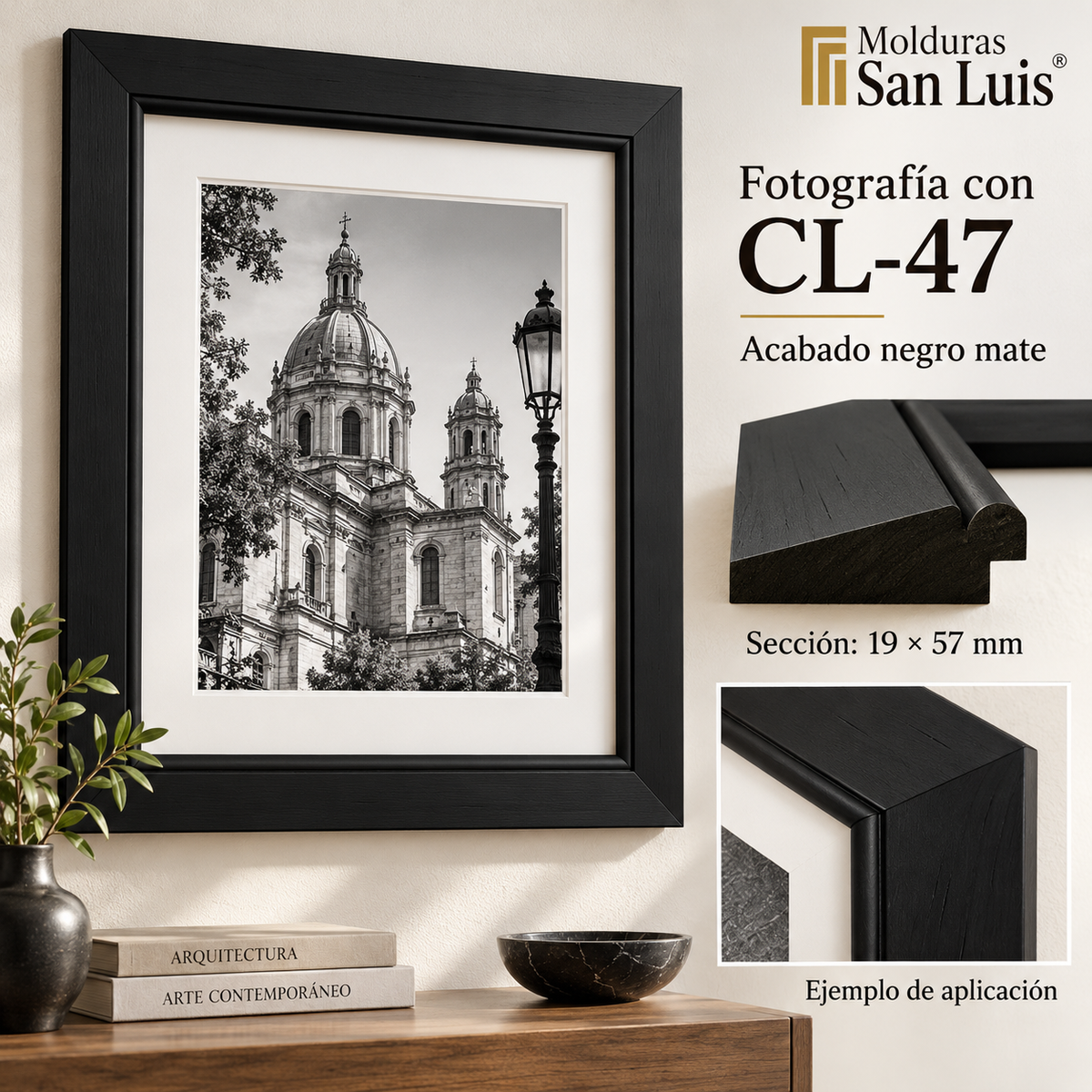 Moldura de madera lisa para marco CL47 – Kit de 4 piezas