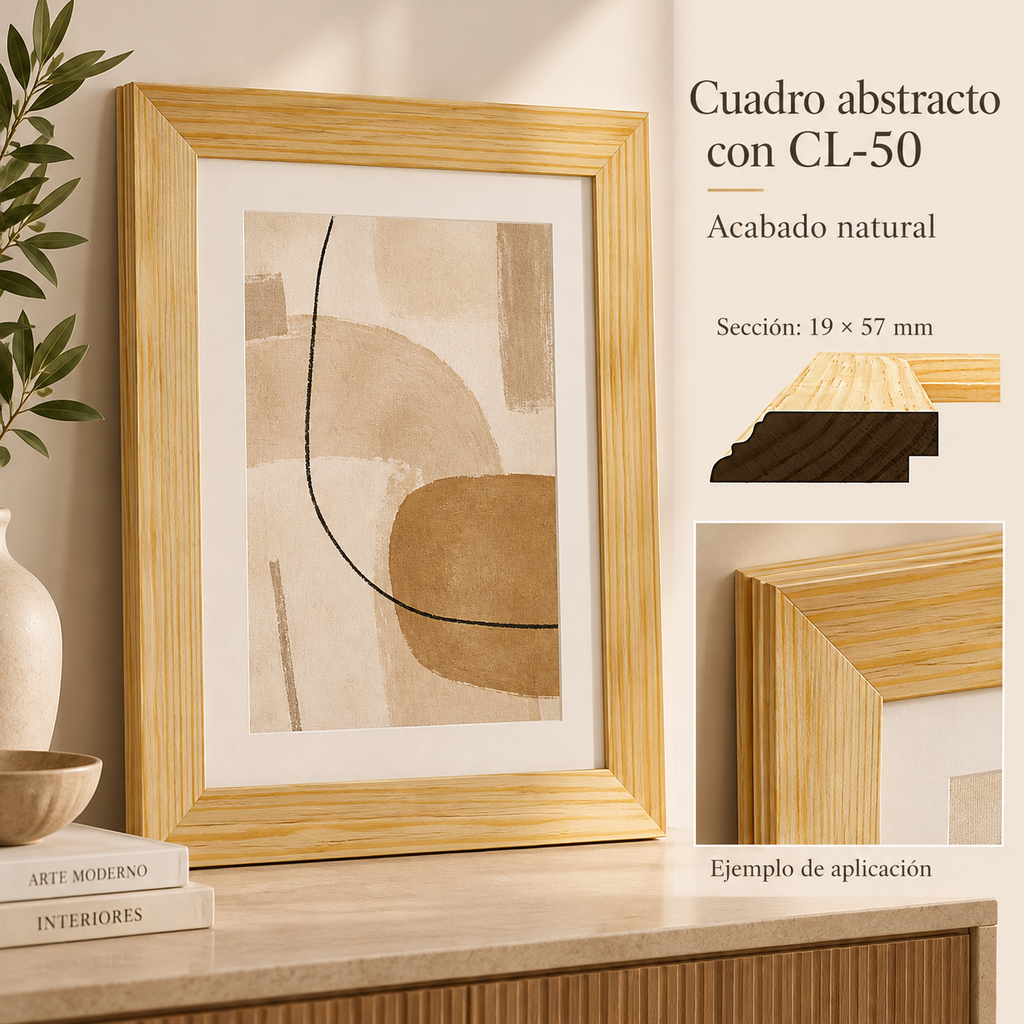 Moldura de madera lisa para marco CL50 – Kit de 4 piezas