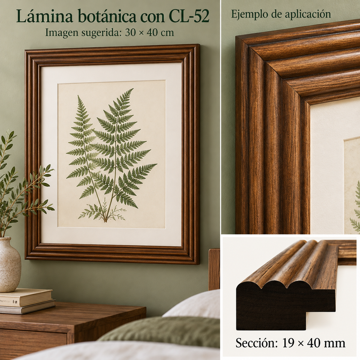Moldura de madera lisa para marco CL52 – Kit de 4 piezas