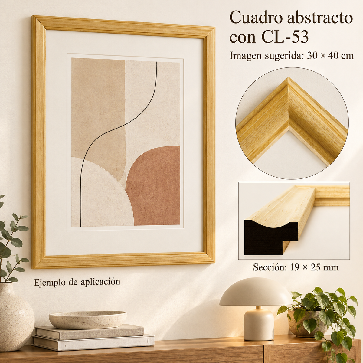 Moldura de madera lisa para marco CL53 – Kit de 4 piezas