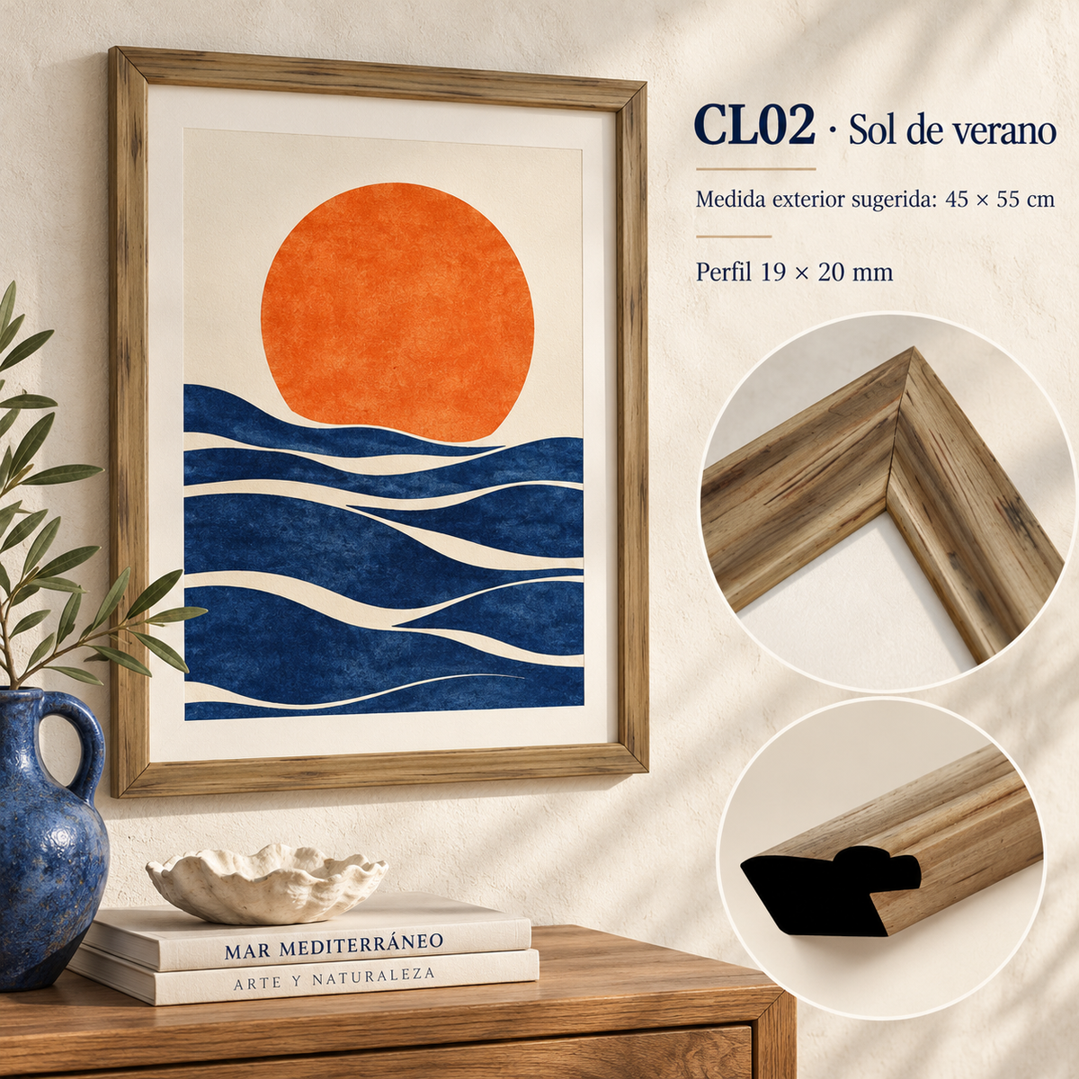 Moldura de madera lisa para marco CL02 – Kit de 4 piezas