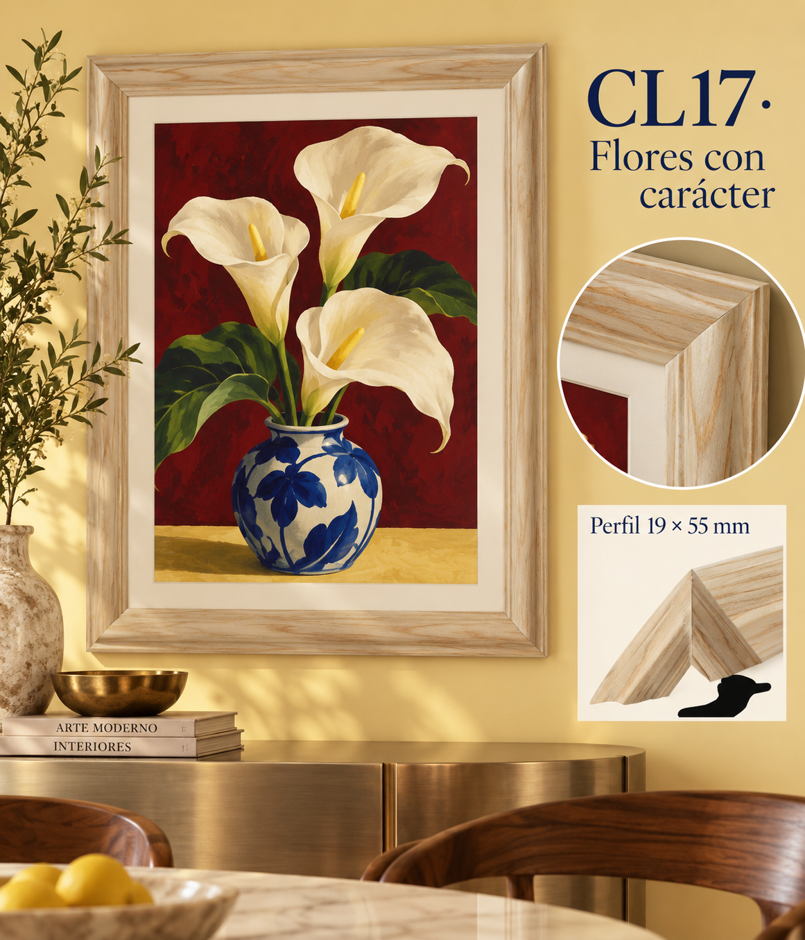Moldura de madera lisa para marco CL17 – Kit de 4 piezas
