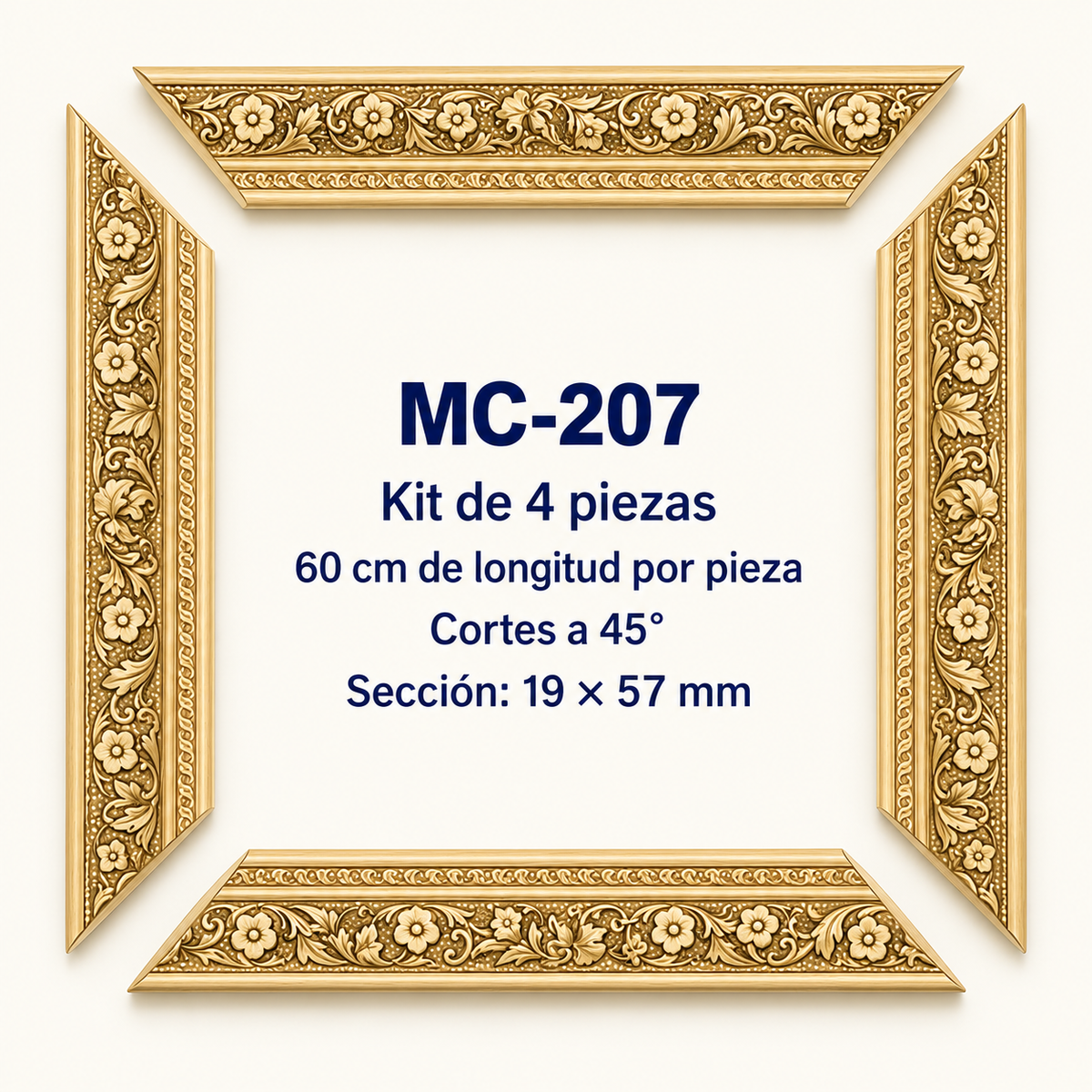 Moldura de madera grabada para marco MC207 – Kit de 4 piezas
