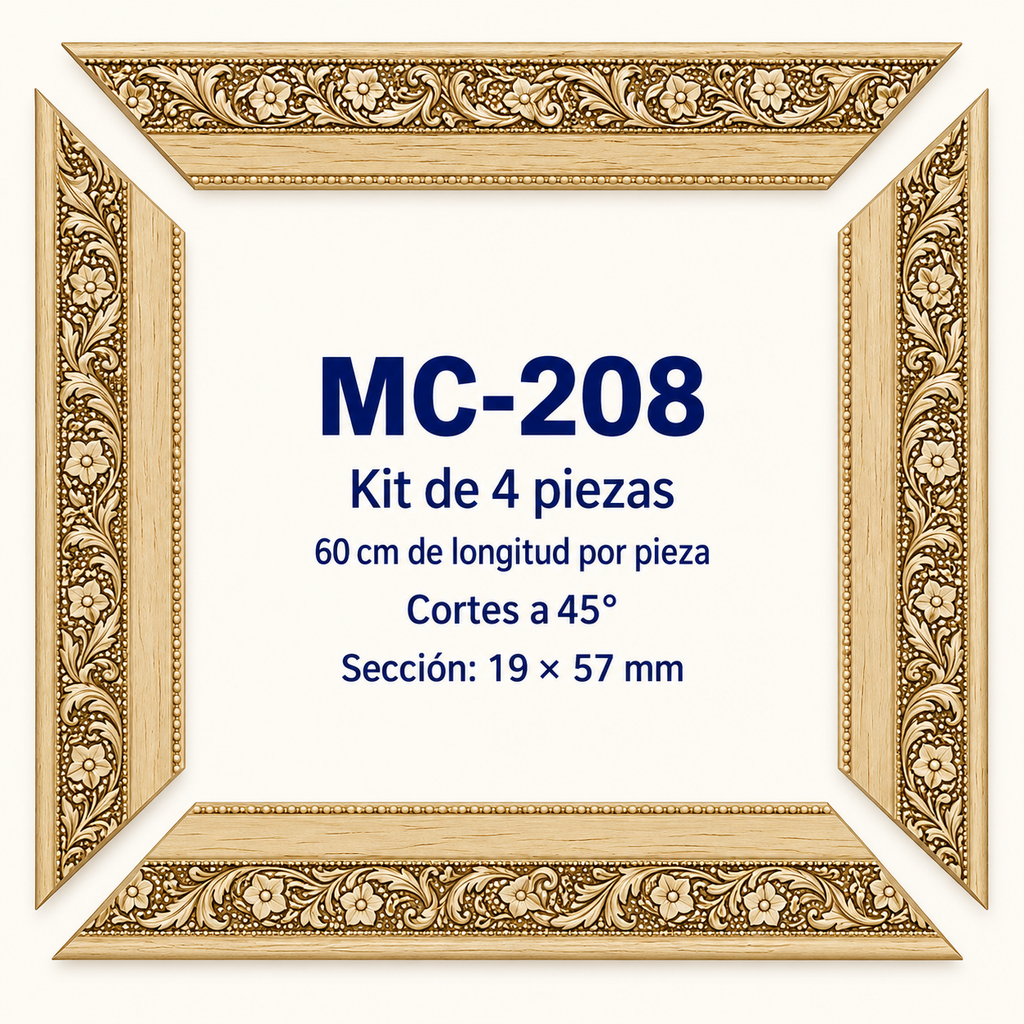 Moldura de madera grabada para marco MC208 – Kit de 4 piezas