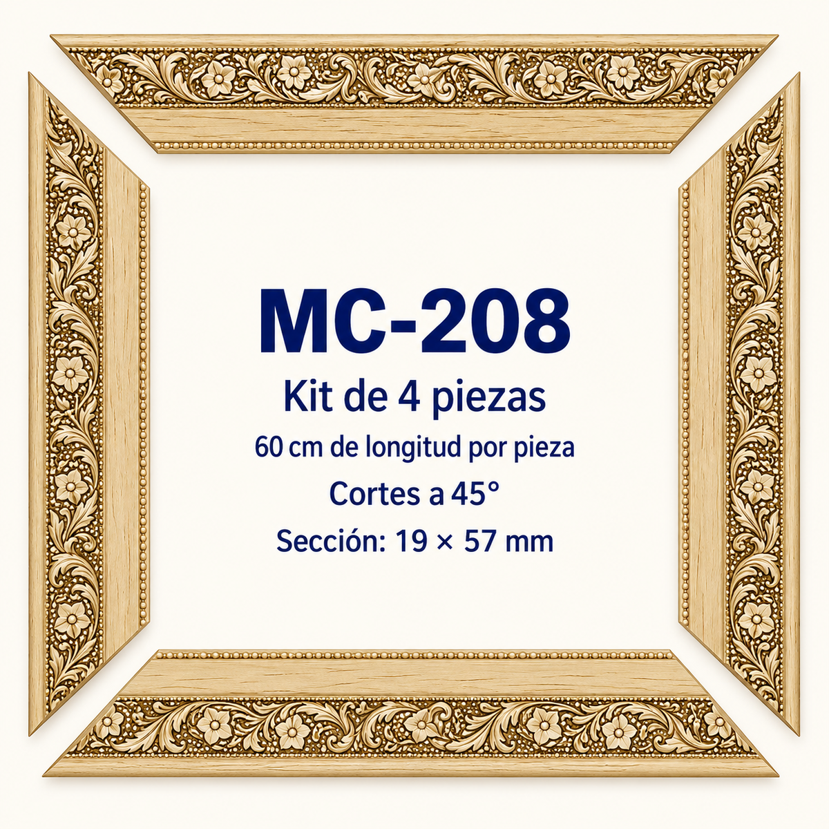 Moldura de madera grabada para marco MC208 – Kit de 4 piezas