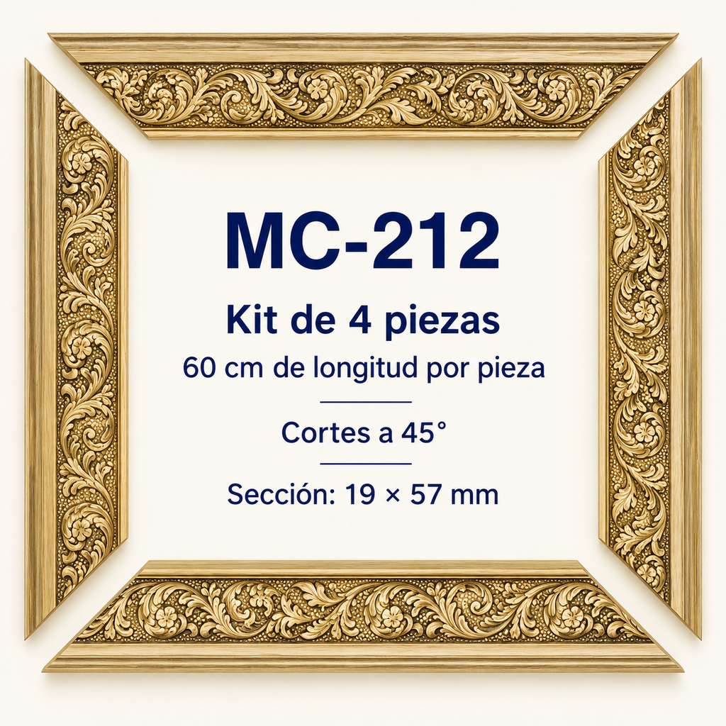 Moldura de madera grabada para marco MC212 – Kit de 4 piezas