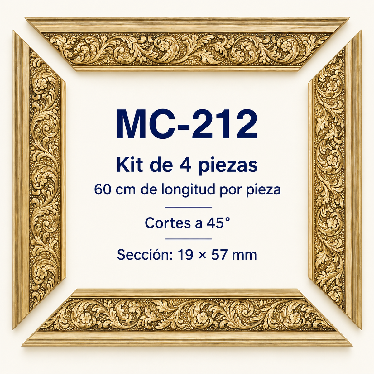 Moldura de madera grabada para marco MC212 – Kit de 4 piezas