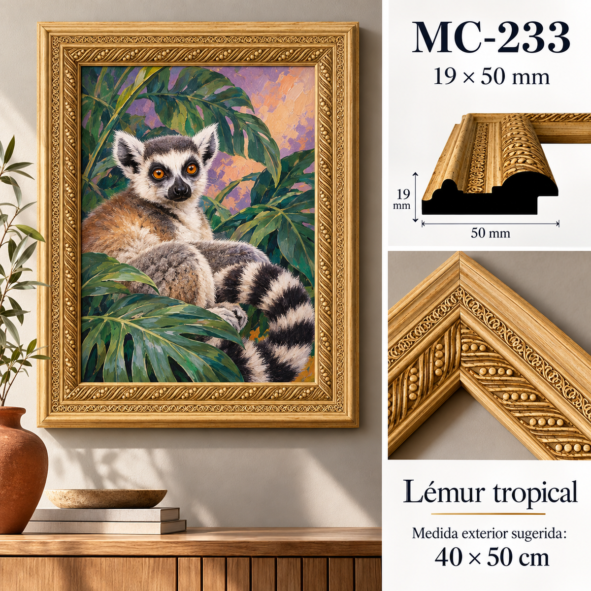 Moldura de madera grabada para marco MC233 – Kit de 4 piezas
