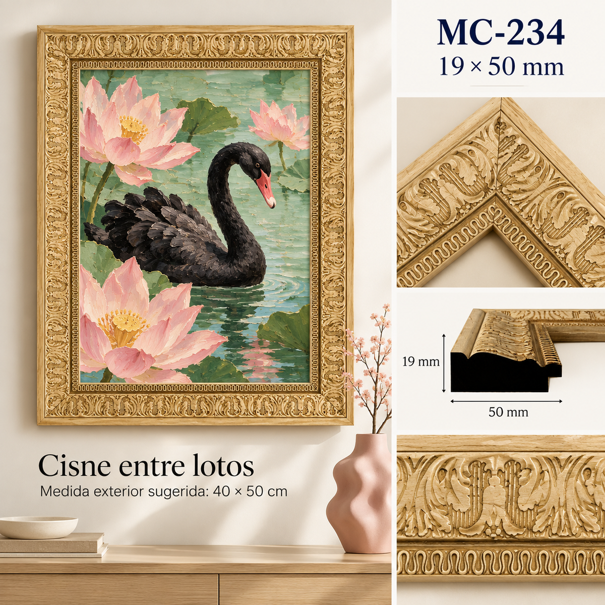 Moldura de madera grabada para marco MC234 – Kit de 4 piezas